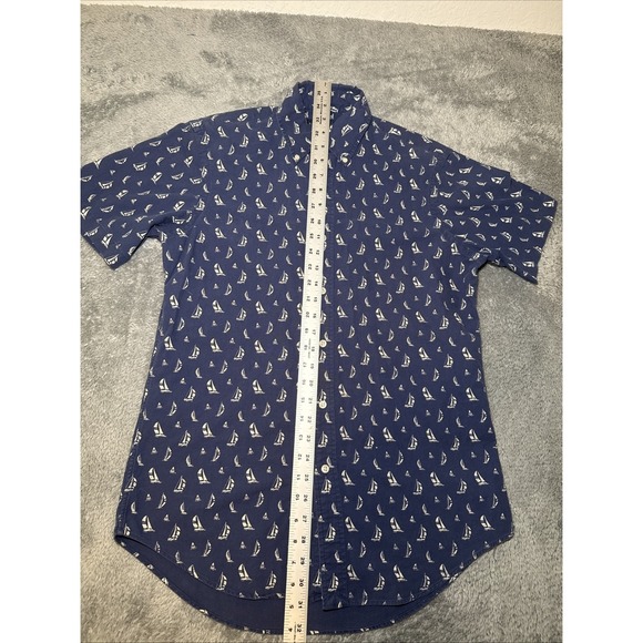 Ralph Lauren Men's SZ S Blue & White Sail Boat Short Sleeve Button Down Shirt - Picture 10 of 15